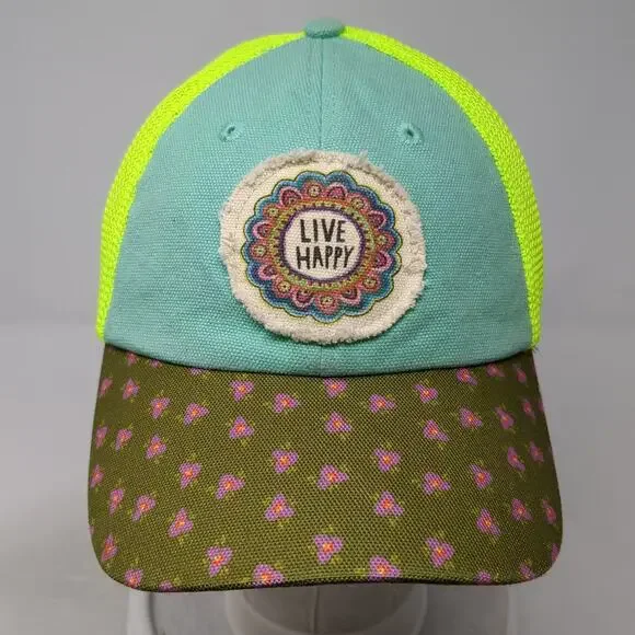 Natural Life Trucker Hat Blue Yellow One Size Live Happy Patch Floral Brim - Picture 2 of 9